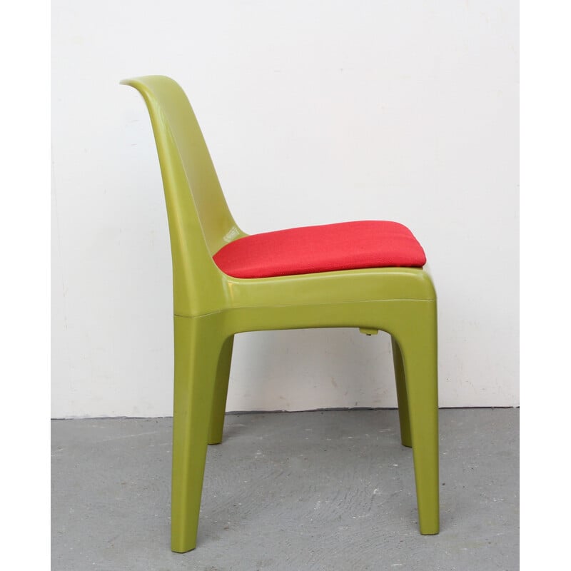Juego de 4 sillas vintage de plástico y tela verde - 1970