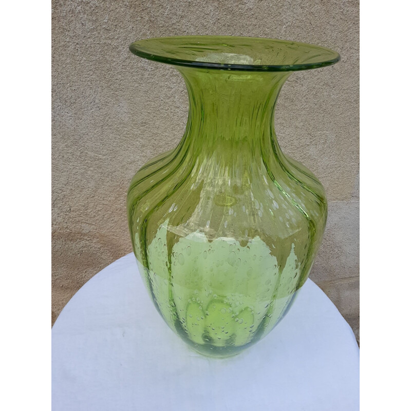 Grand Vase  vintage Bulle vert Murano Italie 1970