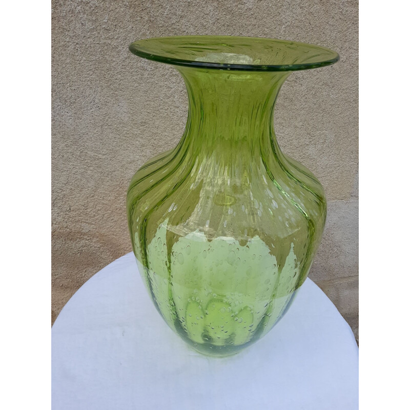 Large Vintage Vase Bulle green Murano Italy 1970