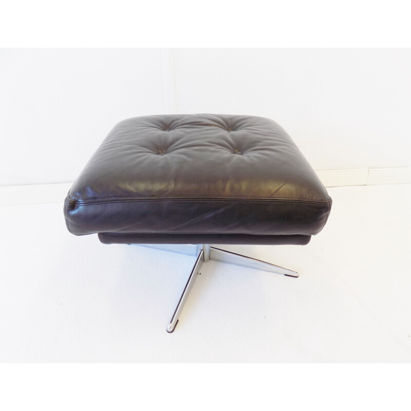 Vintage black leather armchair with ottoman Danish 1970s