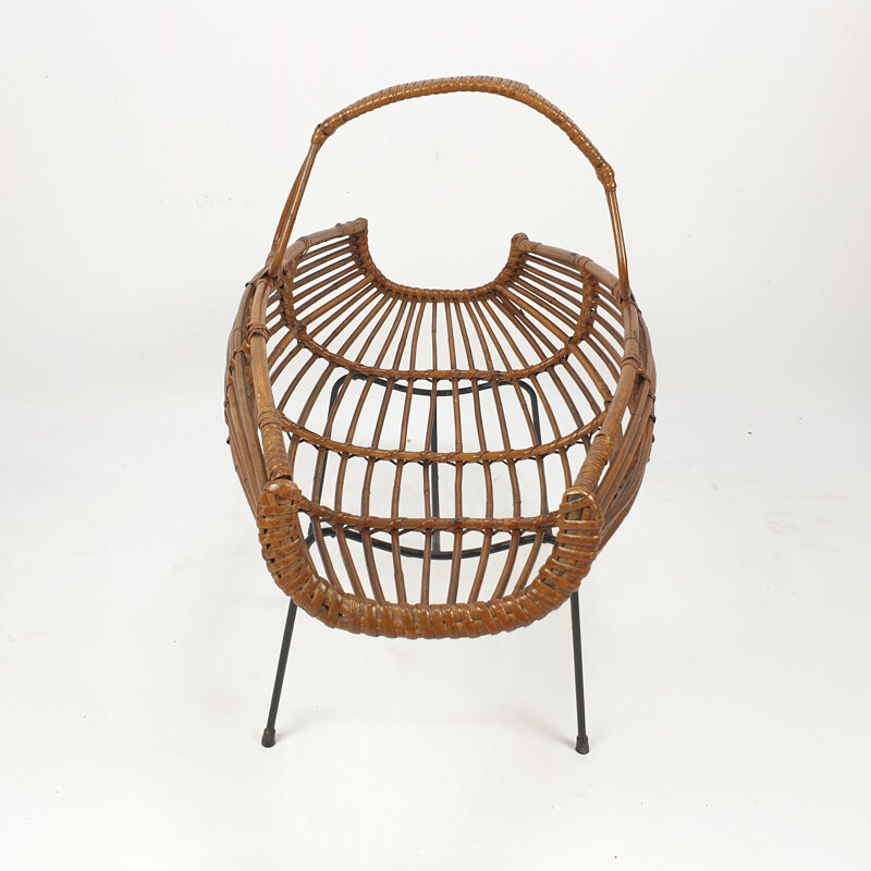 Vintage Wicker Rattan Magazine Rack Italian 1950s