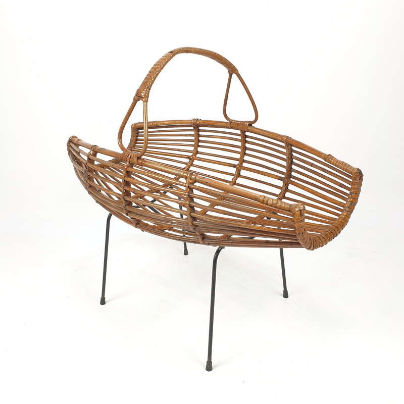 Vintage Wicker Rattan Magazine Rack Italian 1950s