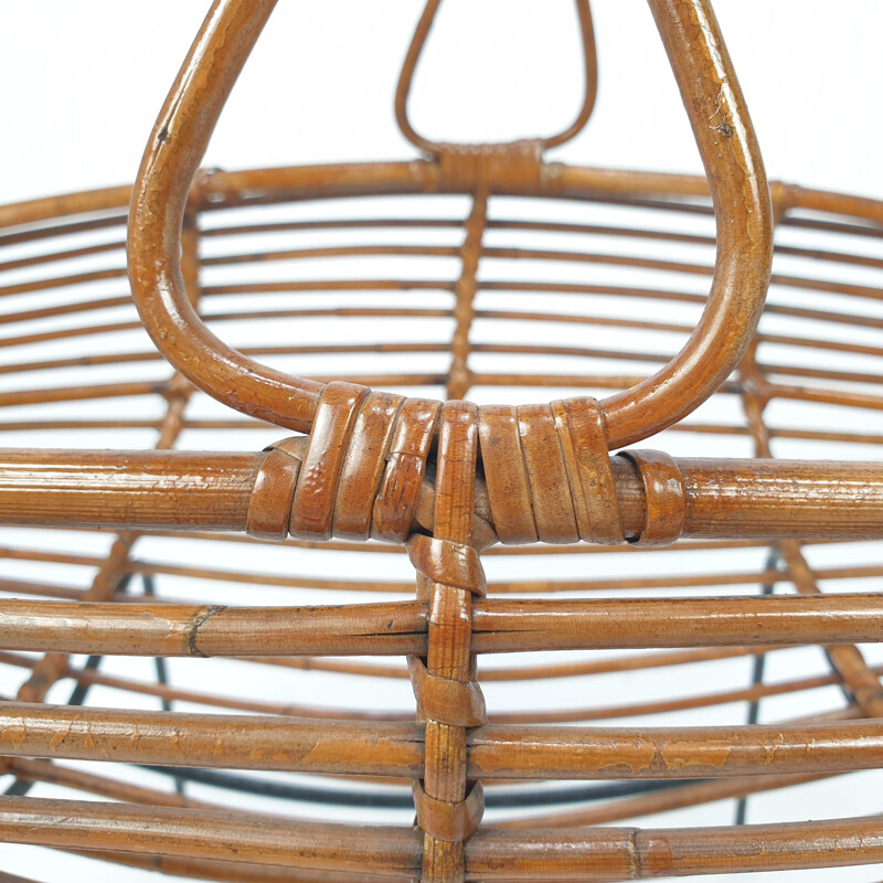 Vintage Wicker Rattan Magazine Rack Italian 1950s