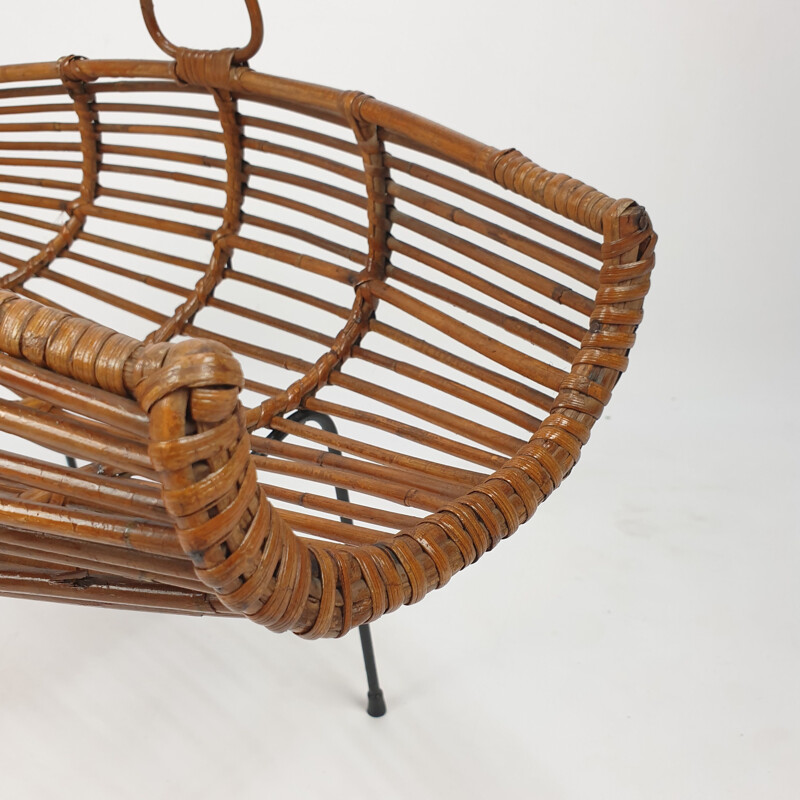 Vintage Wicker Rattan Magazine Rack Italian 1950s