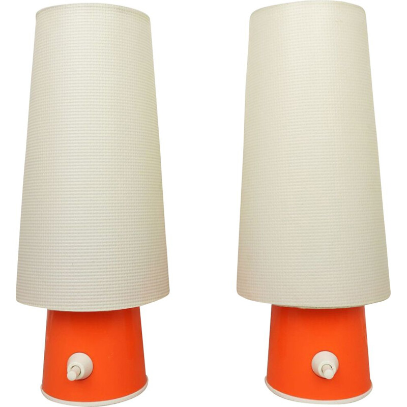 Pair of Orange Table Lamps with Plastic Shades, Germany, 1950s