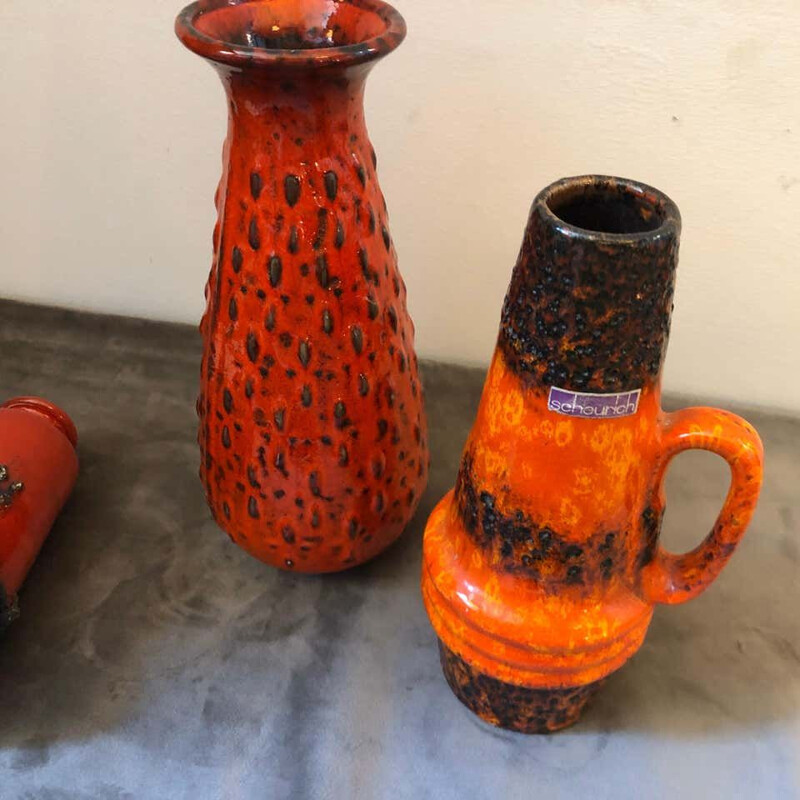 3 Mid-Century Lava Keramik Vases and Pitchers 1970