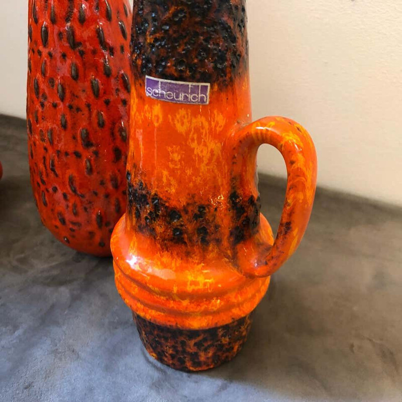 3 Mid-Century Lava Keramik Vases and Pitchers 1970