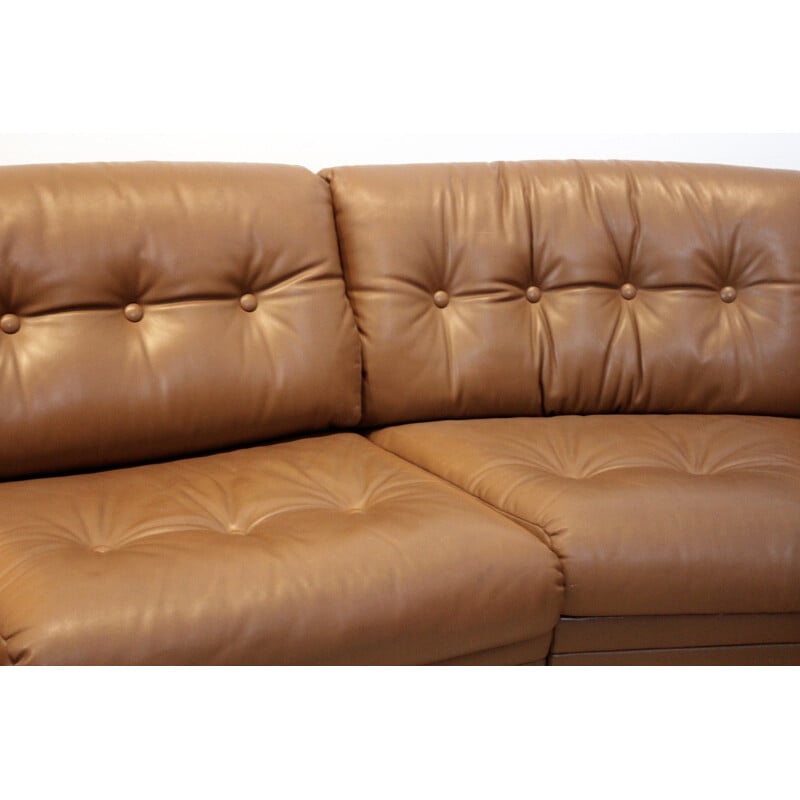 Very large modular corner sofa in cognac leather - 1960s