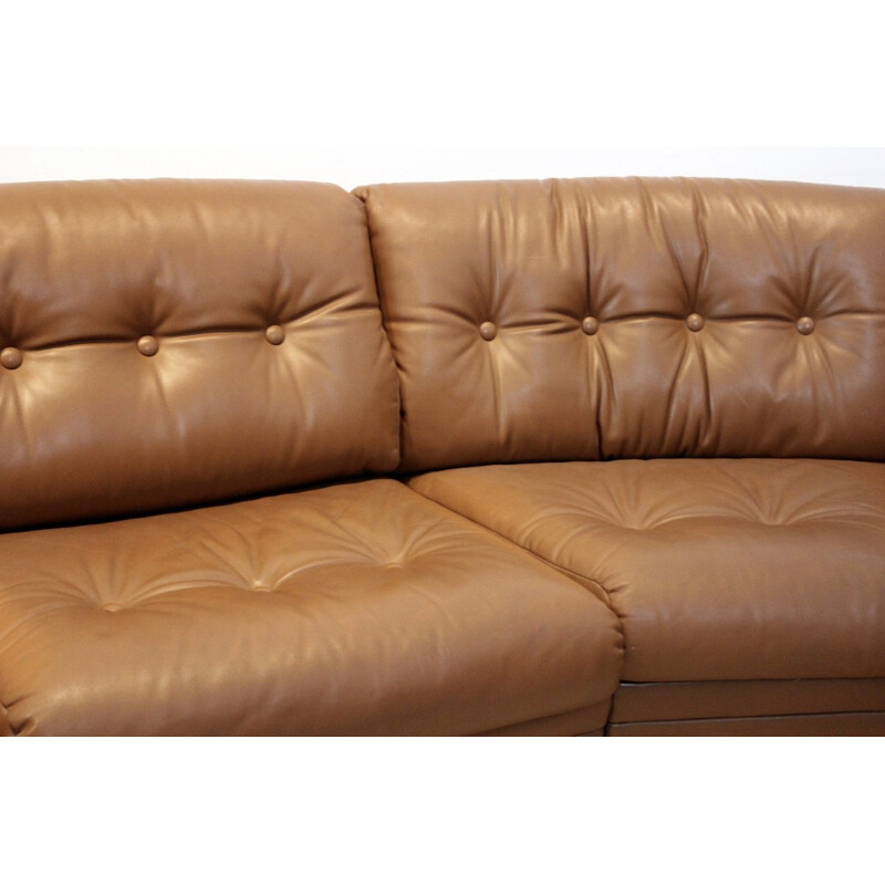 Very large modular corner sofa in cognac leather - 1960s