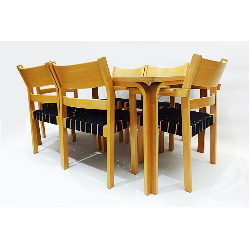 Vintage chair dining set with a table and 6 chairs Hans Wegner bentwood Koldinghus