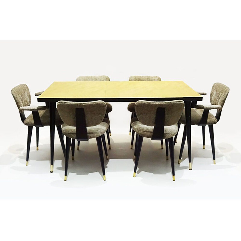 Early Mid Century vintage space saving dining set with 6 butterfly chairs Italian 1950s