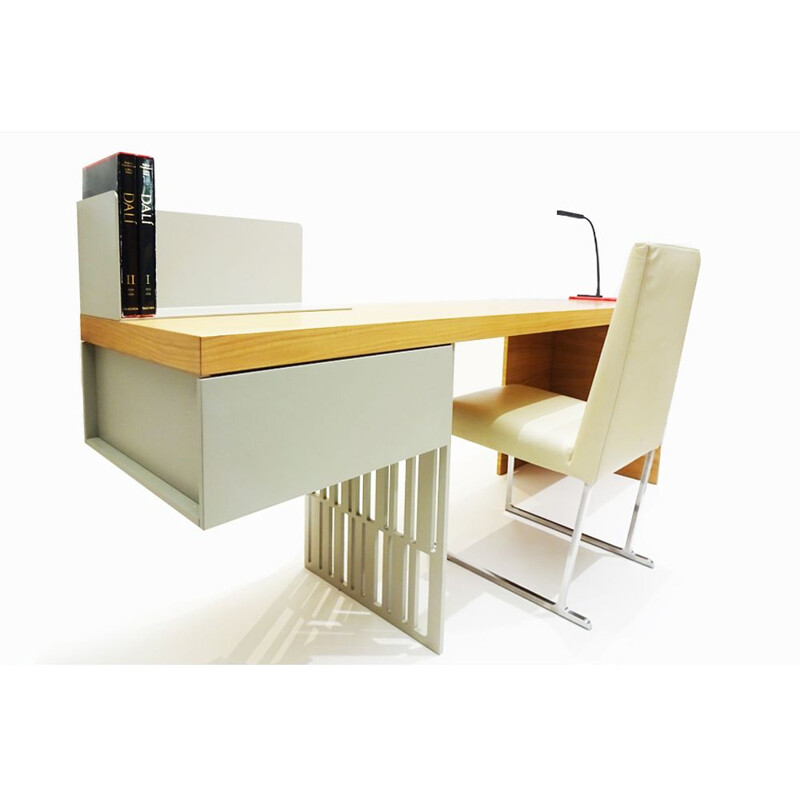Vintage Scriba desk with 2 B&B Italia Solo leather chairs Molteni&Co Contemporary 