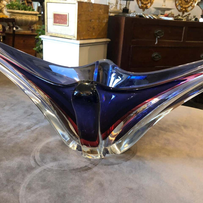 Mid-Century Purple and Blue Sommerso Murano Glass Centerpiece, circa 1970