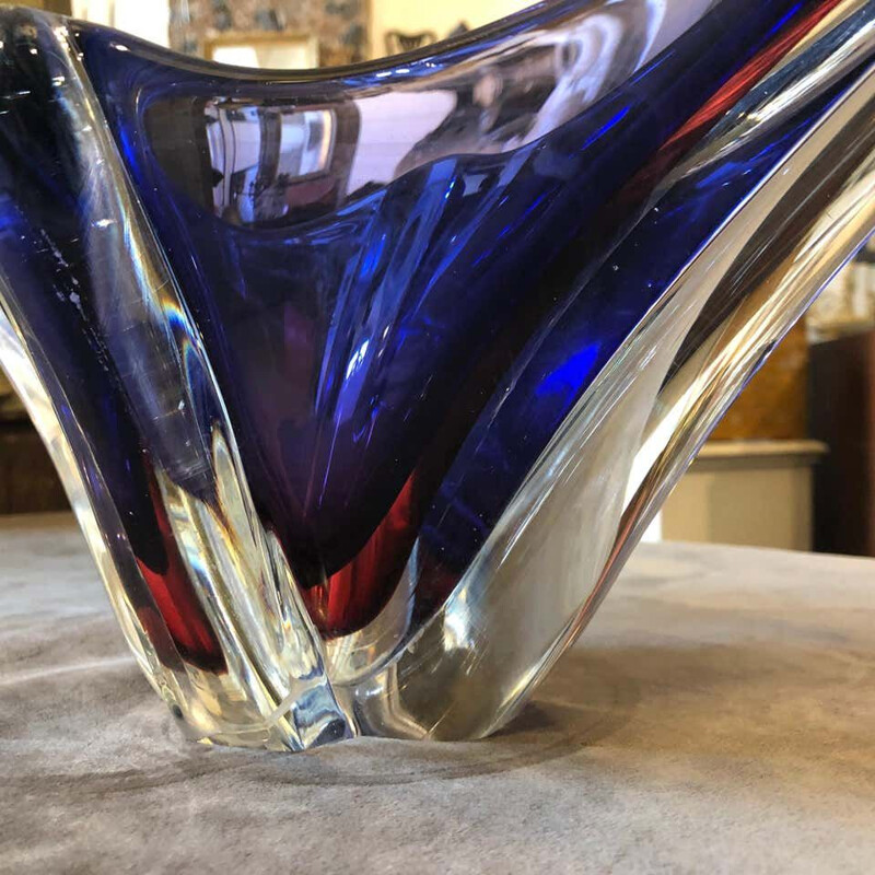 Mid-Century Purple and Blue Sommerso Murano Glass Centerpiece, circa 1970