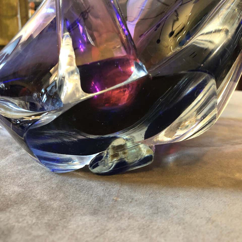 Centre de table vintage en verre de Murano Sommerso violet et bleu 1970