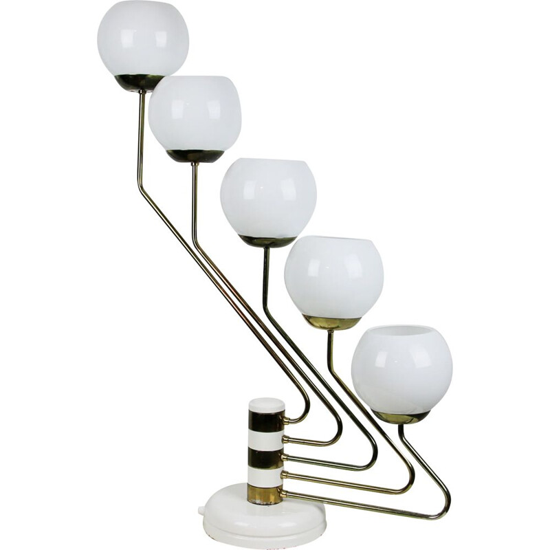 Vintage white&gold opaline 5-light table lamp