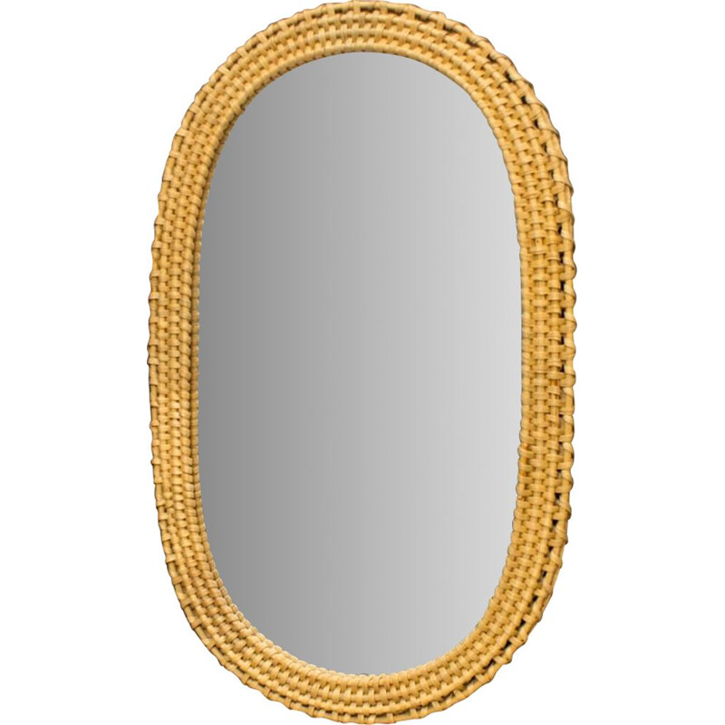 Vintage Wicker Wall Mirror, Italian 1960s