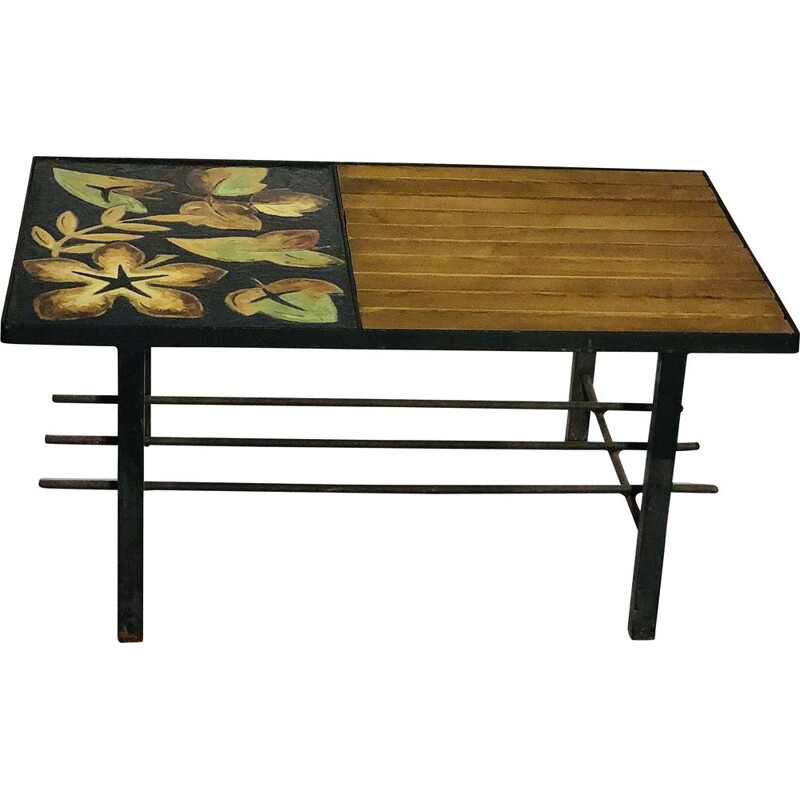 Vintage ceramic and wood coffee table