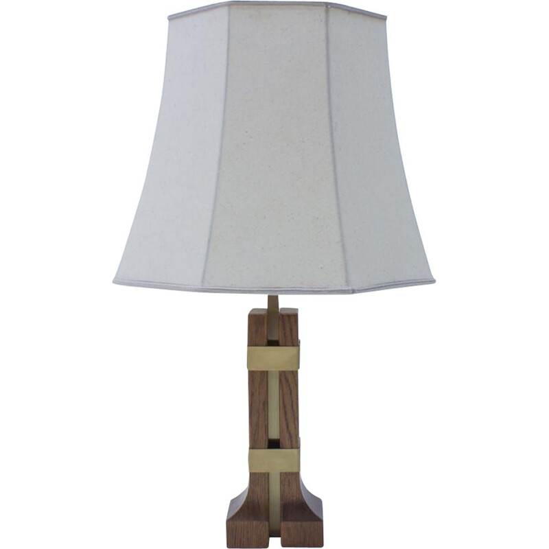 Vintage Wood and Brass Table Lamp, 1960s