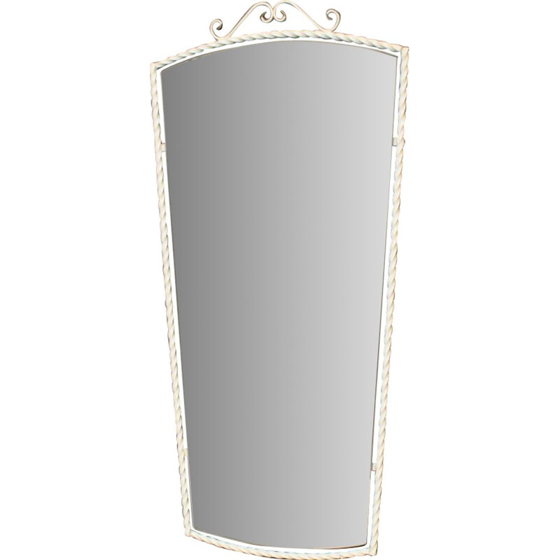 Vintage white metal wall mirror, Germany 1950