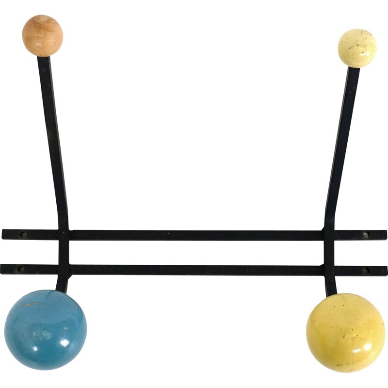 Vintage coat rack yellow and blue 1970