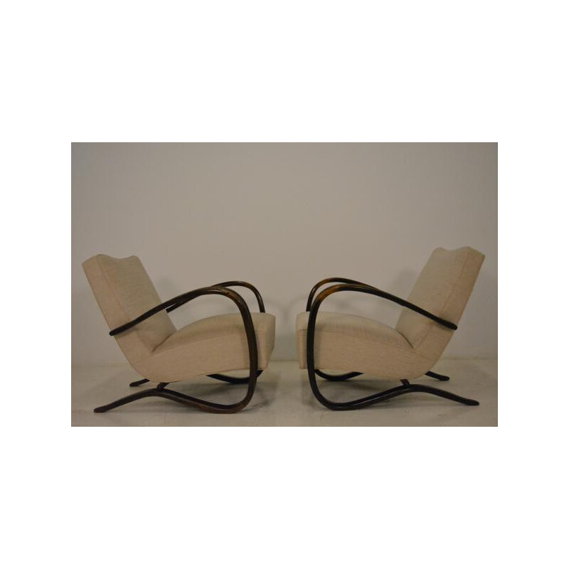 Pair of Thonet "H 269" armchairs in silk fabric, Jindrich HALABALA - 1930s