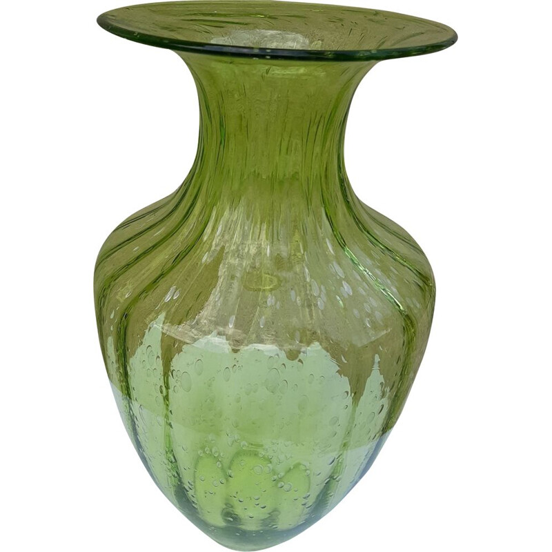 Grand Vase  vintage Bulle vert Murano Italie 1970