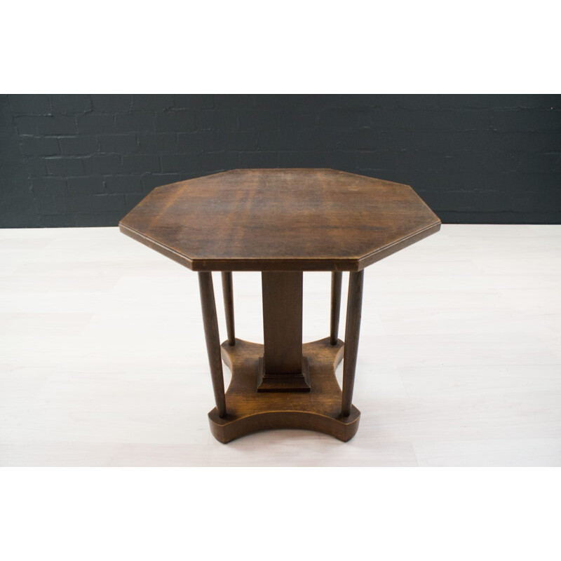 Mesa de centro vintage Art Decó hexagonal de madera, Austria 1930