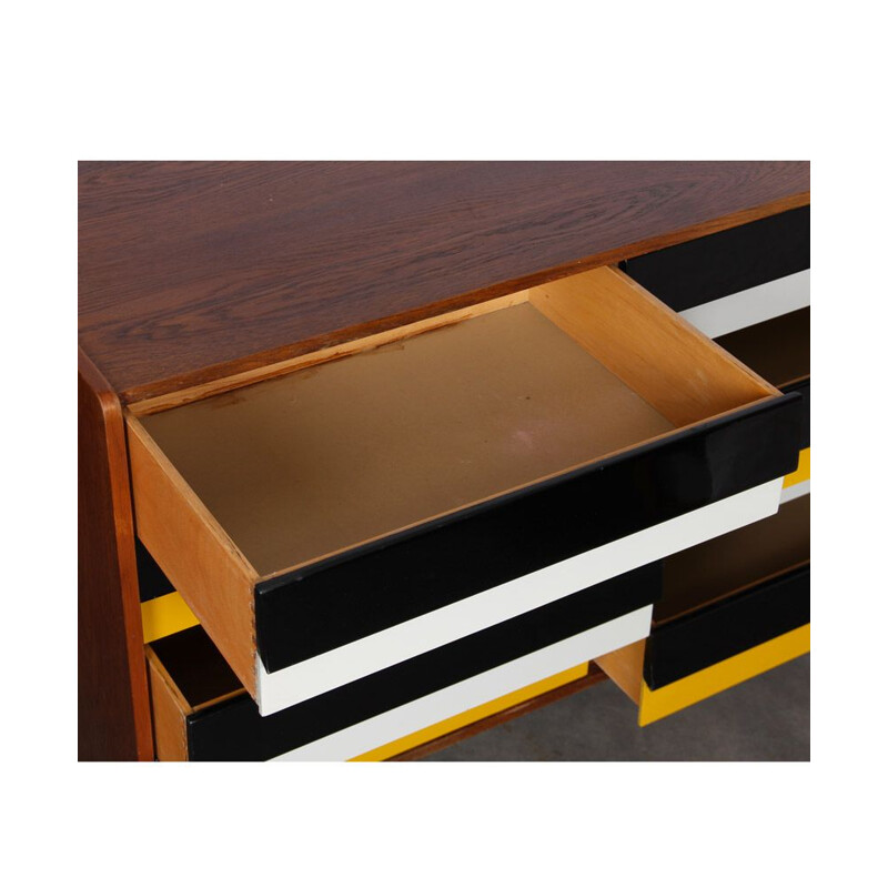 Vintage yellow and black chest of drawers, model U-453, by Jiri Jiroutek, 1960