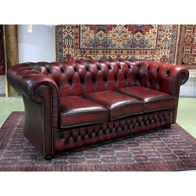 Vintage Chesterfield 3 seater sofa in red leather 1980 