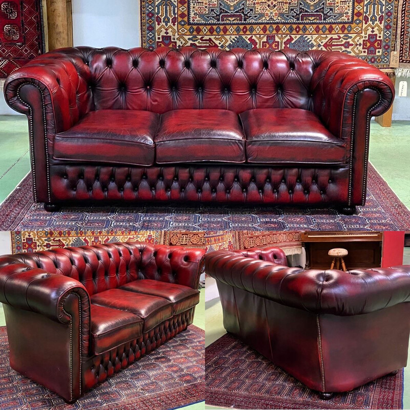 Vintage Chesterfield 3 seater sofa in red leather 1980 