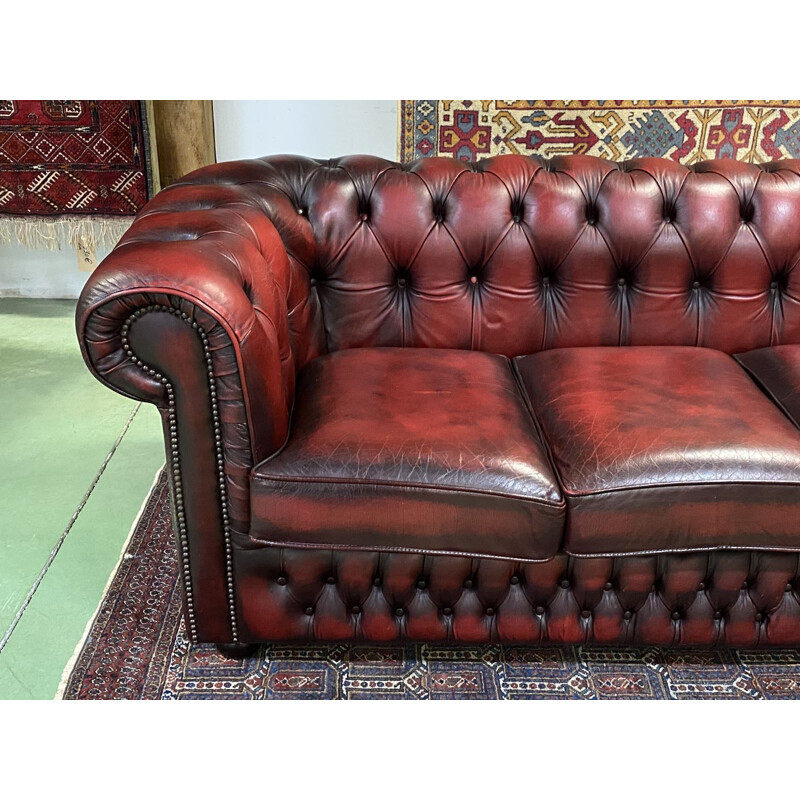 Vintage Chesterfield 3 seater sofa in red leather 1980 