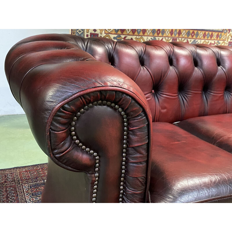 Vintage Chesterfield 3 seater sofa in red leather 1980 