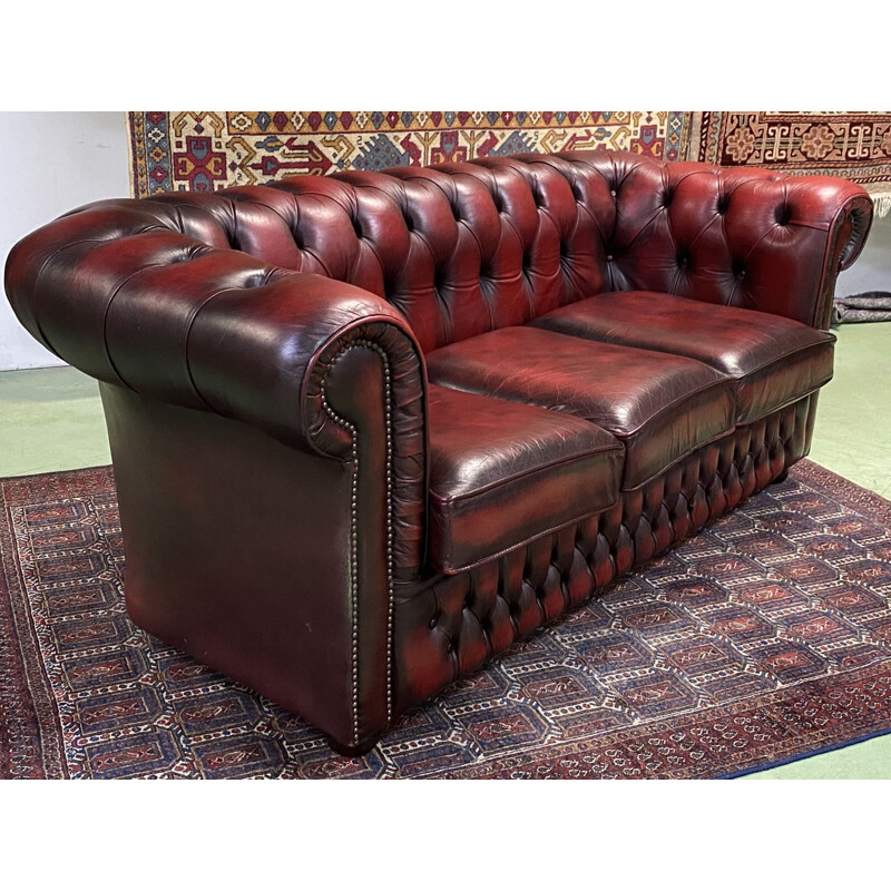 Vintage Chesterfield 3 seater sofa in red leather 1980 