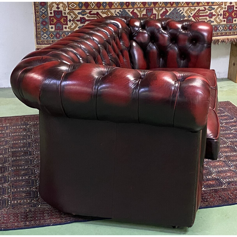 Vintage red leather Chesterfield sofa 3 seats 1980