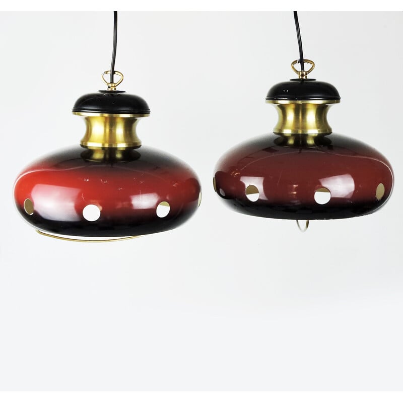 Paire de suspensions Vintage Red and Gold Space Age 1960