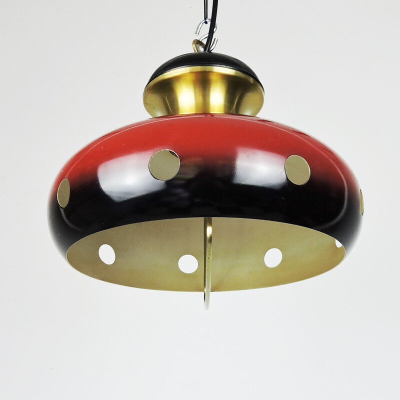 Pair of Vintage Red and Gold Space Age Pendant Lamps, 1960s