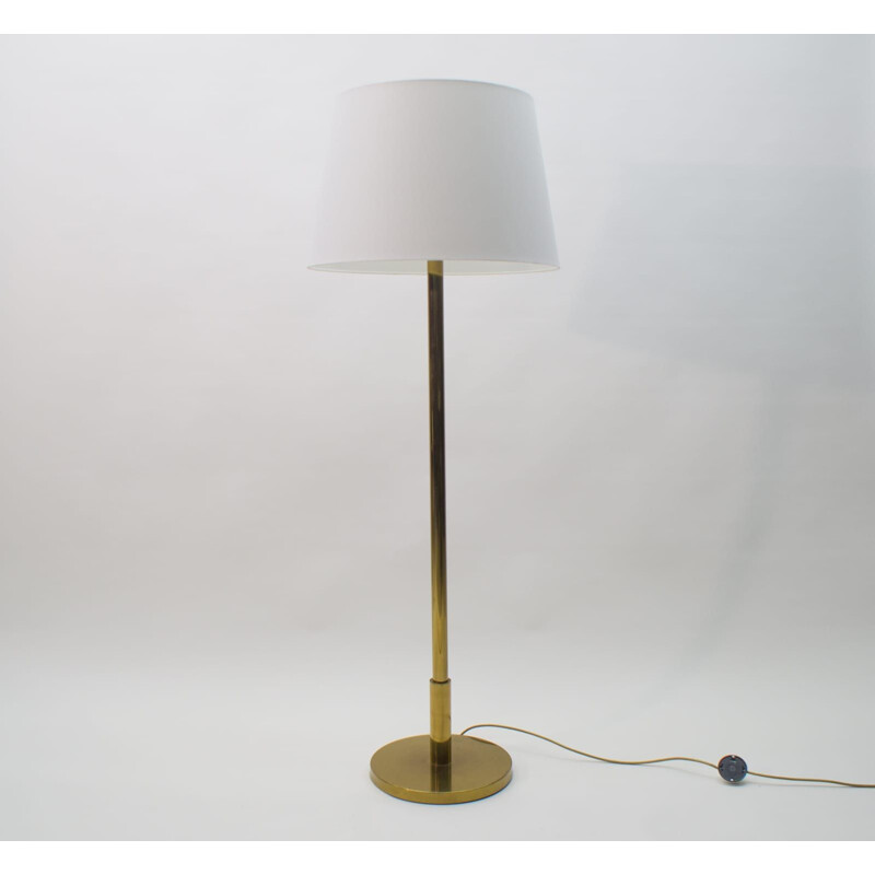 Large vintage Brass and Fabric Floor Lamp, 1970s