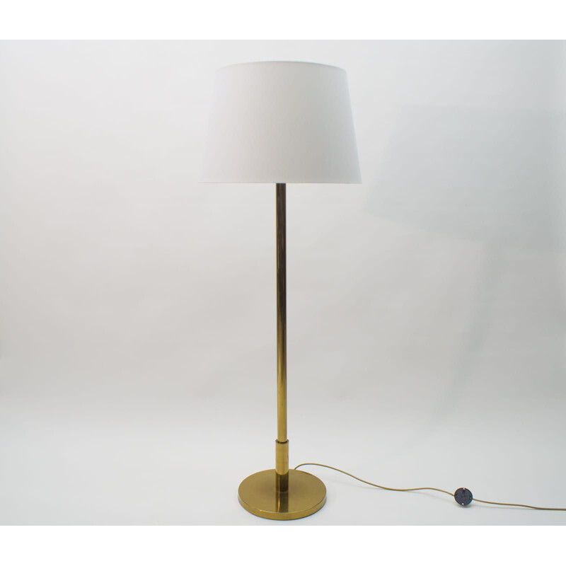 Large vintage Brass and Fabric Floor Lamp, 1970s