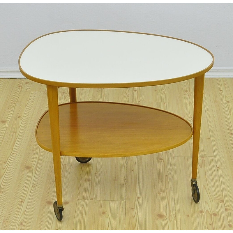 Vintage Serving Trolley Cart cherry wood coffee table, 1950s