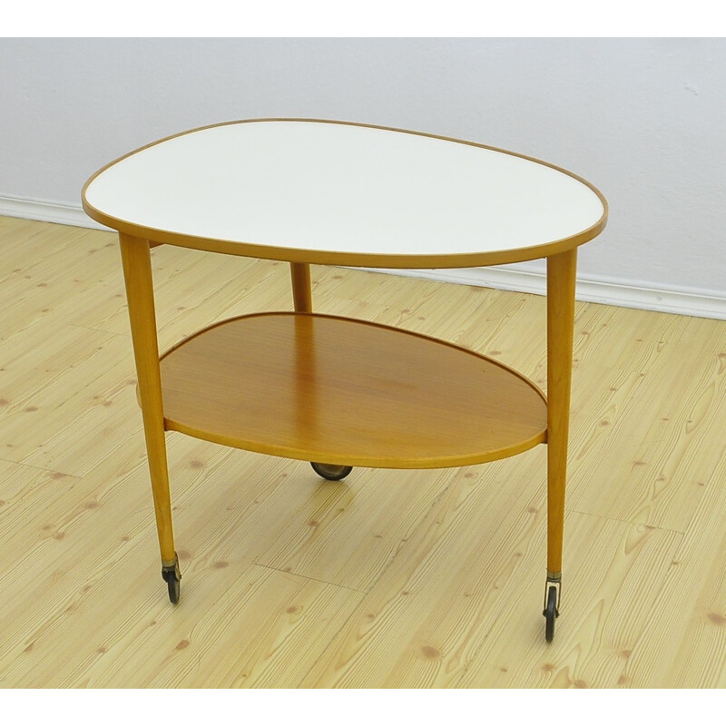 Vintage Serving Trolley Cart cherry wood coffee table, 1950s