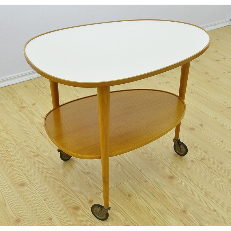 Vintage Serving Trolley Cart cherry wood coffee table, 1950s