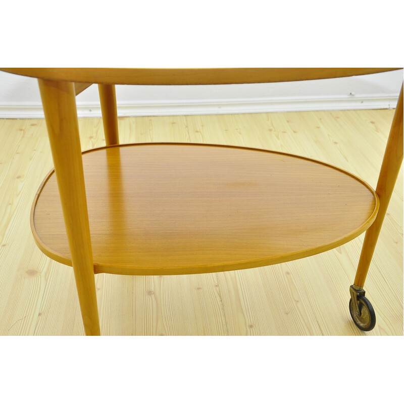 Vintage Serving Trolley Cart cherry wood coffee table, 1950s