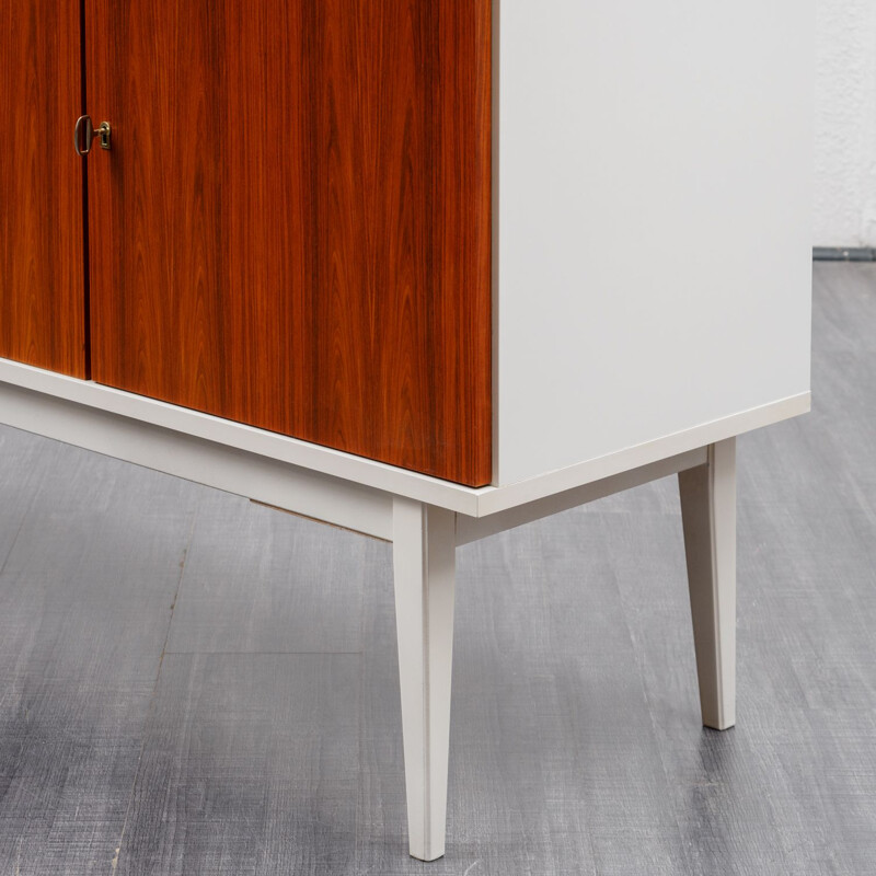 Vintage white lacquered sideboard, teak fronts 1970s