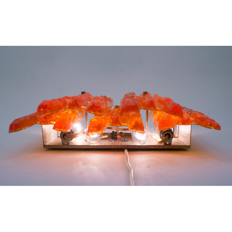 Vintage glass wall lamp in frosted orange, 1960