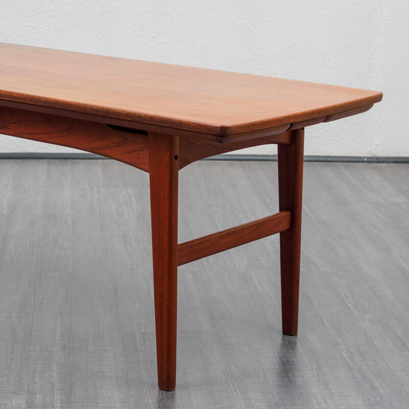 Mid Century teak coffee table dining table, extendable and height-adjustable 1960s