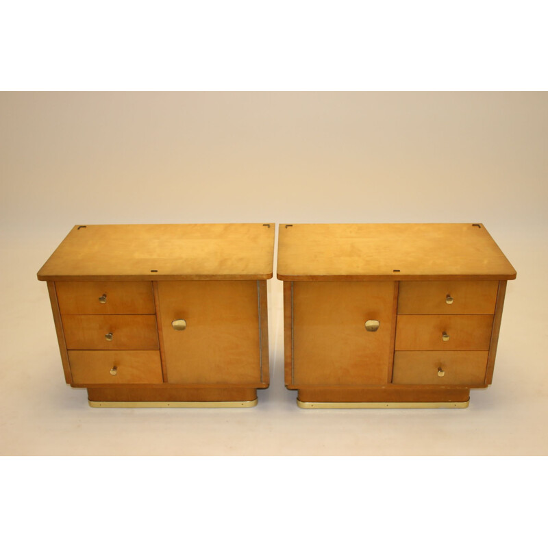 Pair of Vintage bedside tables with 2 drawers and a door 1950