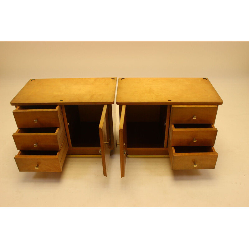 Pair of Vintage bedside tables with 2 drawers and a door 1950