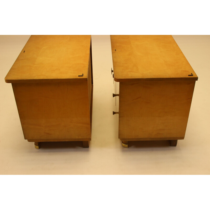 Pair of Vintage bedside tables with 2 drawers and a door 1950