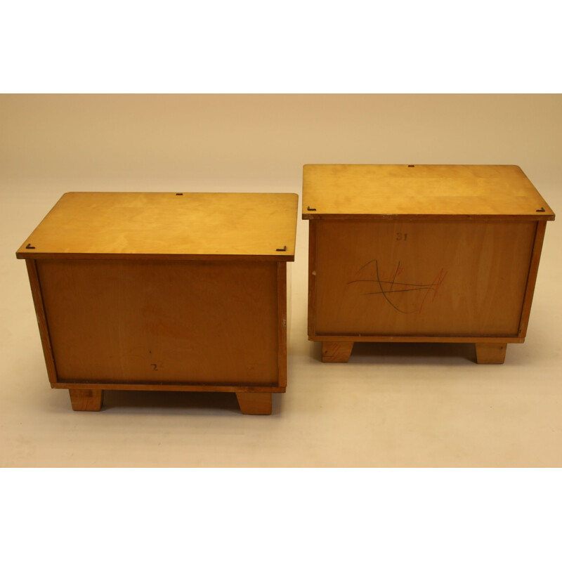 Pair of Vintage bedside tables with 2 drawers and a door 1950